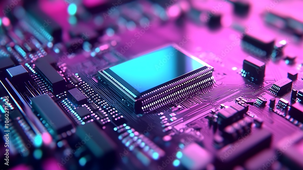 Aufkleber detailed pink and blue circuit board with reflective microchip technological innovation : generative