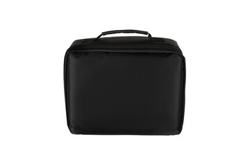 A black, rectangular, zippered carrying case with a handle on top, made of durable fabric, suitable for storing and transporting small items.