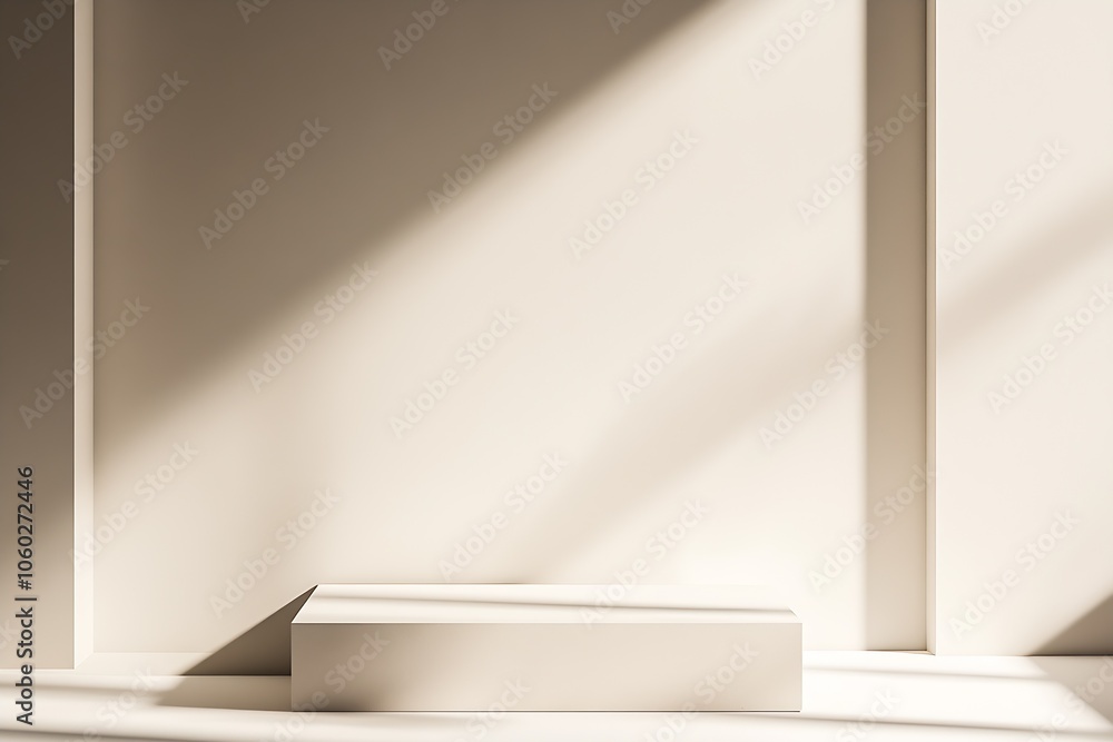 Poster Sleek Minimalist Stage in Soft Light with Subtle Geometric Shadows : Generative AI