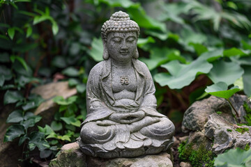 Obraz premium Greeting card with ancient statue great Buddha on holiday composition
