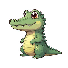Naklejka premium A cute cartoon crocodile standing upright with big, friendly eyes and a gentle smile.