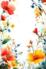 Fototapeta premium Vibrant floral watercolor design featuring a colorful array of blossoms and greenery creating a cheerful atmosphere for any project