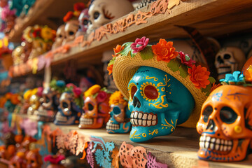 Fototapeta premium Beautiful greeting card with bright holiday composition for happy to joy celebrate dia de muertos