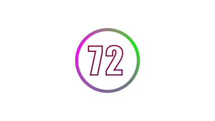 Abstract glowing neon number illustration 72
on white backgraund. Educational mathematics concept with neon letter. blue ,pink  and red color