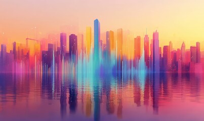 Fototapeta premium Colorful cityscape reflecting in water.