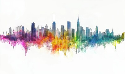 Fototapeta premium Skyscrapers watercolor cityscape artwork.