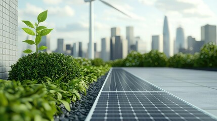 Green energy production, wind and solar hybrid, 3D illustration