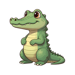 Fototapeta premium A cheerful cartoon crocodile with big eyes and a playful smile, standing with tiny hands by its side.