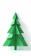 Fototapeta premium Origami green christmas tree on white background