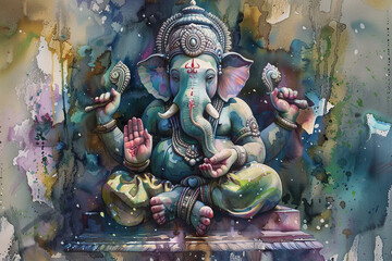 Fototapeta premium Beautiful greeting card with bright holiday composition for happy celebrate Ganesh Chaturthi