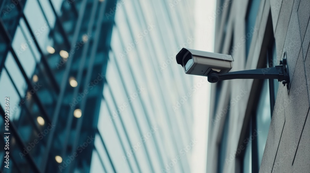 Aufkleber the exterior of a sleek office building features multiple surveillance cameras watching over the bus