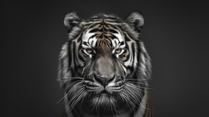 Close-up portrait of a tiger with striking eyes, capturing the majesty and intensity of this magnificent animal.