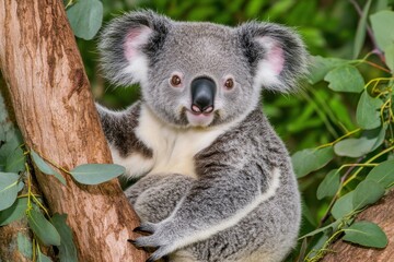 Koala Sitting in Eucalyptus Tree with Bright Daylight
