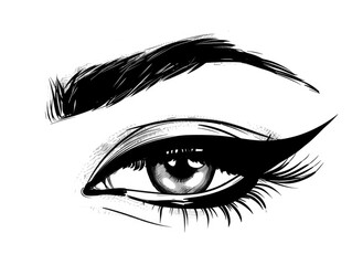 Fototapeta premium Close up of a woman's eye, focusing on eyeliner and eyelashes with an artistic illustration style.