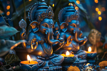 Fototapeta premium Greeting card with bright holiday composition for Ganesh Chaturthi