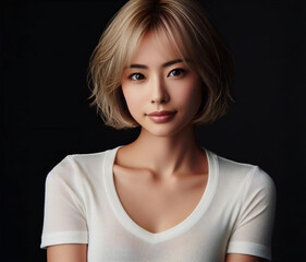 Fototapeta premium 白いTシャツの美女