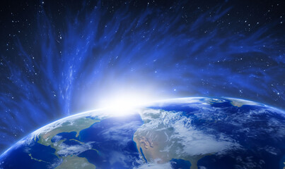 Abstract  cosmic dust of  the blue planet Earth in universe during geomagnetic storm on the Sun futuristic science background texture 