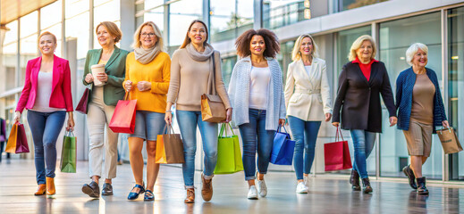 Fototapeta premium Early bird shoppers enjoying the excitement of holiday sales in a vibrant retail environment