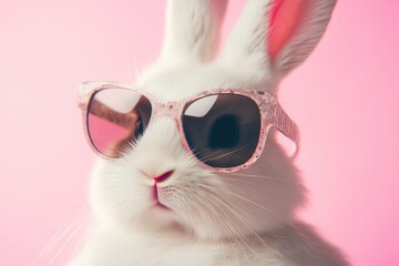 Fototapeta premium Playful Easter Bunny in Sunglasses Against Soft Pastel Pink