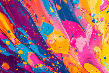 The image showcases an array of vibrant and dynamic paint splashes on a white, isolated background