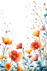 Naklejka premium Vibrant floral watercolor artwork celebrating nature's beauty with colorful poppies and delicate blossoms against a white background