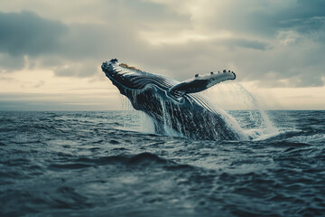 Fototapeta premium Fantastically beautiful majestic huge whale in ocean