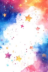 Obraz premium A vibrant watercolor cosmos explore the whimsical dance of colors and stars against a dreamy background