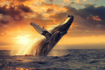 Fototapeta premium Fantastically beautiful majestic huge whale in ocean
