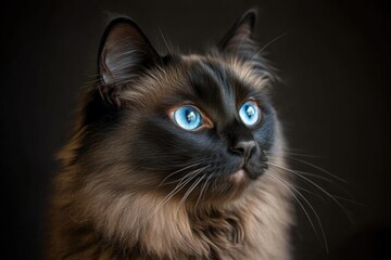 Portrait of a Black Cat with Alluring Blue Eyes