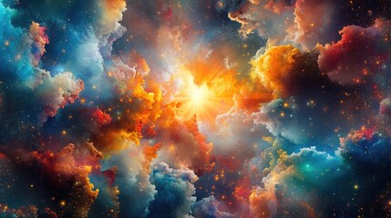 Colorful Cosmic Cloud with Radiant Light Burst