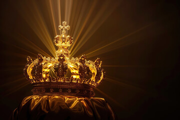 Fantastic beautiful king or queen crown from gold material for coronation