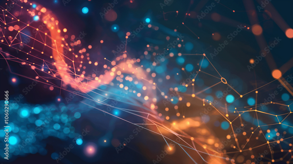 Poster tech-inspired background with luminous circuit patterns, flowing binary code, and pulsating digital 