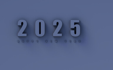 Happy new year 2025 design element idea with simple, modern concept; dark 2025 dark blue background, 3d rendering, 3d illustration