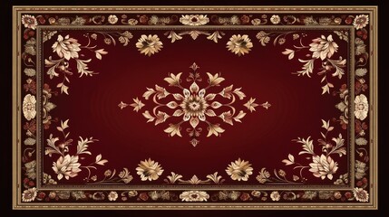 Obraz premium Explore the elegance of intricate Persian carpet designs in rich red and gold, celebrating harmony through traditional art