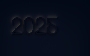 Dark number 2025 on black background with copy space, 3d rendering, 3d illustration