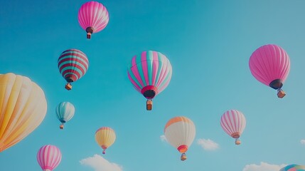 Naklejka premium Colorful Hot Air Balloons in a Clear Blue Sky