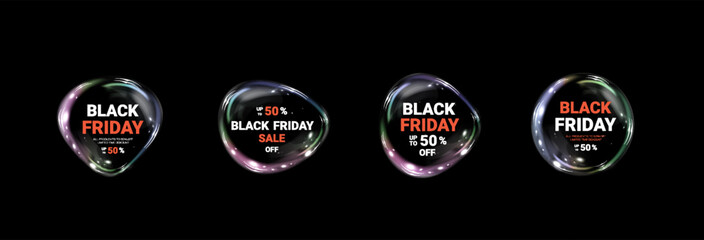 Black Friday Bubble Banner. Black Friday Super Sale. Realistic Bubble luminous round frame. Discount banner for the holidays.	
