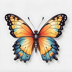Closeup top view portrait of a colorful butterfly in drawing clipart style with white background