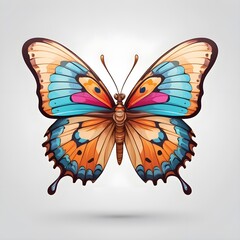 Closeup top view portrait of a colorful butterfly in drawing clipart style with white background