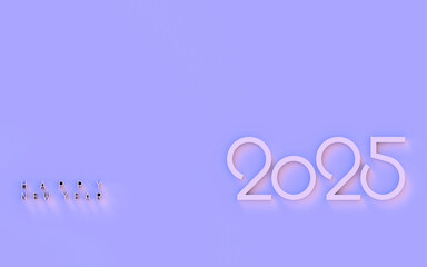 Happy new year 2025 on pastel background; subtle 2025 text with copy space on light purple backdrop, 3d rendering, 3d illustration