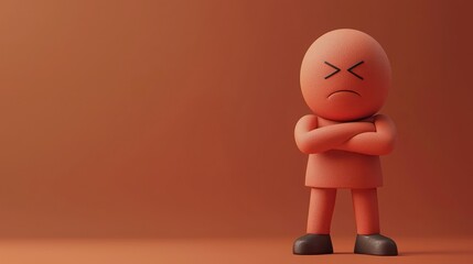 High-resolution 3D rendering of an unsatisfied customer with crossed arms.