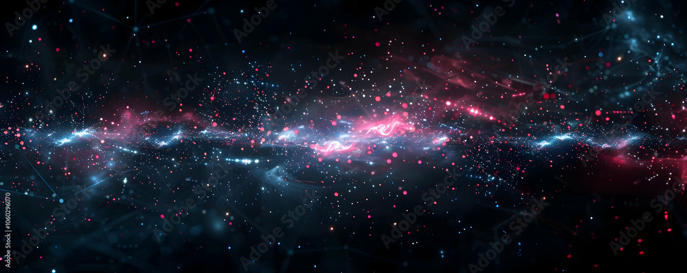 Aufkleber abstract digital background with blue and red glowing dots forming wave patterns