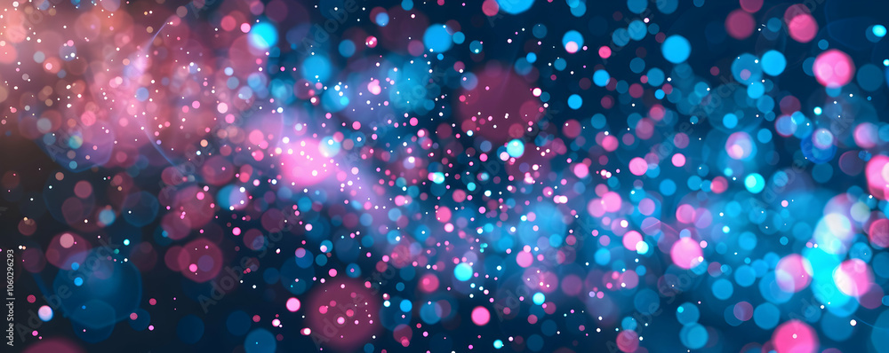 Poster abstract digital background with blue and red glowing dots in a wave pattern on a dark black backdro
