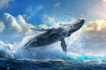 Fototapeta premium Fantastically beautiful majestic huge whale in ocean