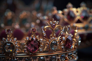 Fantastic beautiful king or queen crown from gold material for coronation