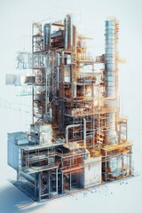 Fototapeta premium High-resolution 3D model of an industrial facility with manufacturing units.