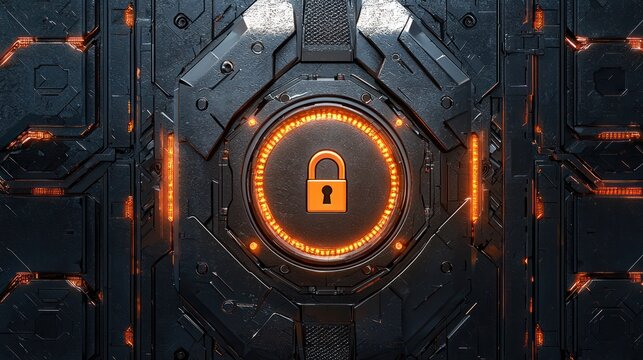 3D icon of a metallic shield equipped with a digital keypad for protection.