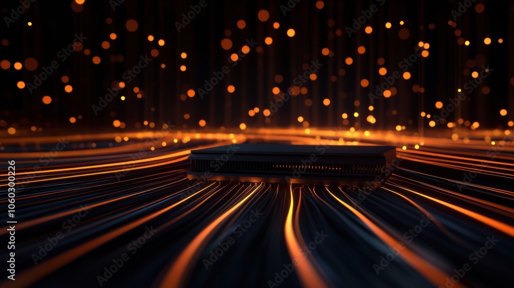 Aufkleber A central router is surrounded by network cables and illuminated lines, creating a vibrant and abstract digital landscape. Generative AI