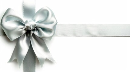 Sky blue silk ribbons tied in a bow on a white background for elegant decorations