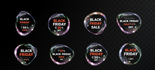 Black Friday Bubble Banner. Black Friday Super Sale. Realistic Bubble luminous round frame. Discount banner for the holidays.	
